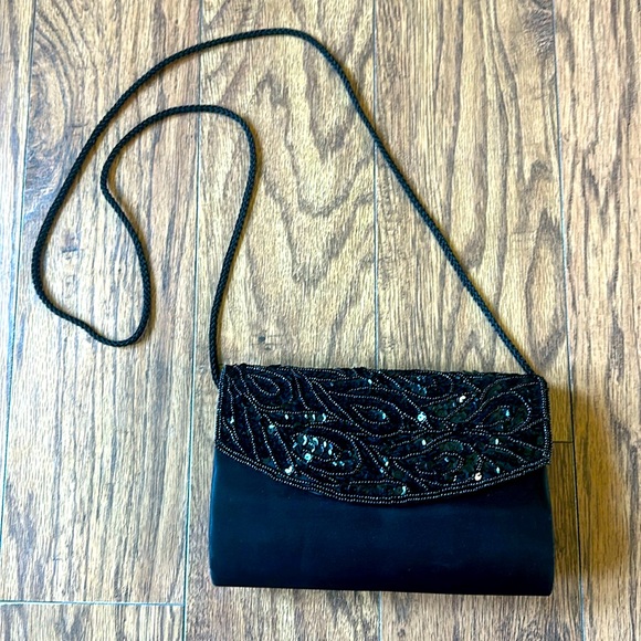 Vintage Handbags - Vintage hard case sequin beaded purse crossbody shoulder bag small swinger 40s